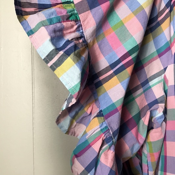 TERRA & SKY COLORFUL PASTEL PLAID PEASANT BLOUSE RUFFLED COTTAGECORE WOMENS 1X - Picture 2 of 7